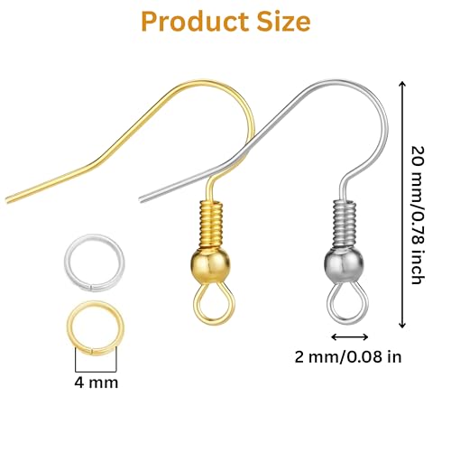 Tdas 100 Piece Earring Hooks and 100 Piece Open Jump Rings Jewellery Making kit Back Connects for DIY Jewelry Making Chain Necklace Bracelet findings Fasteners Art & Craft (Golden) - Image 2
