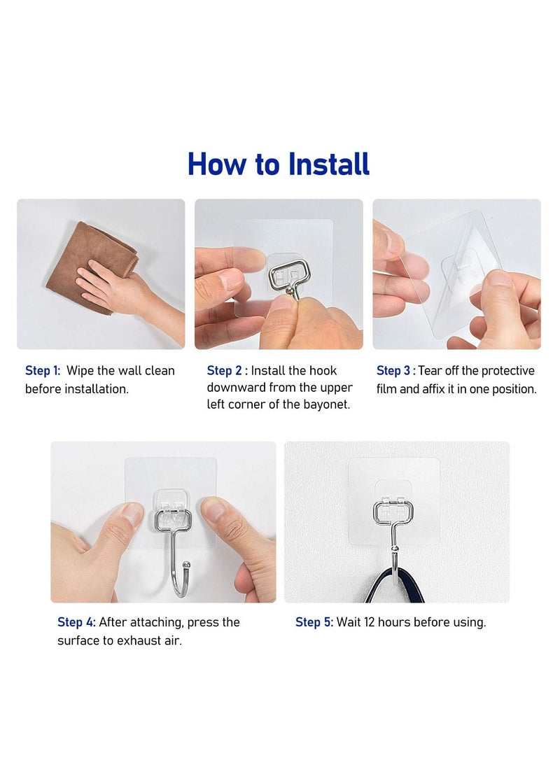 SYOSI - Large Adhesive Hooks 22Ib(Max) Waterproof and Rustproof Wall Hooks for Hanging Heavy Duty Stainless Steel Towel and Coats Hooks to use Inside - Image 1