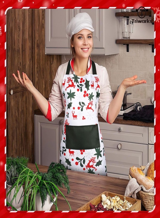 TRIWORKS Christmas Apron with Pocket Women Kitchen Apron for Cooking Baking Xmas Aprons Holiday Aprons with Adjustable Ties - Image 4