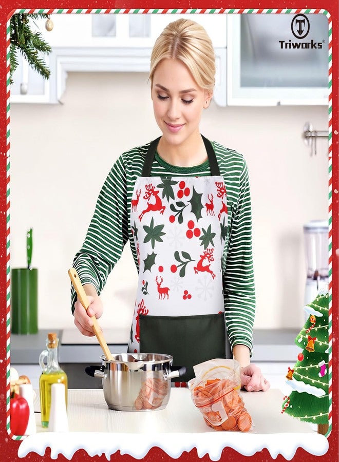 TRIWORKS Christmas Apron with Pocket Women Kitchen Apron for Cooking Baking Xmas Aprons Holiday Aprons with Adjustable Ties - Image 2