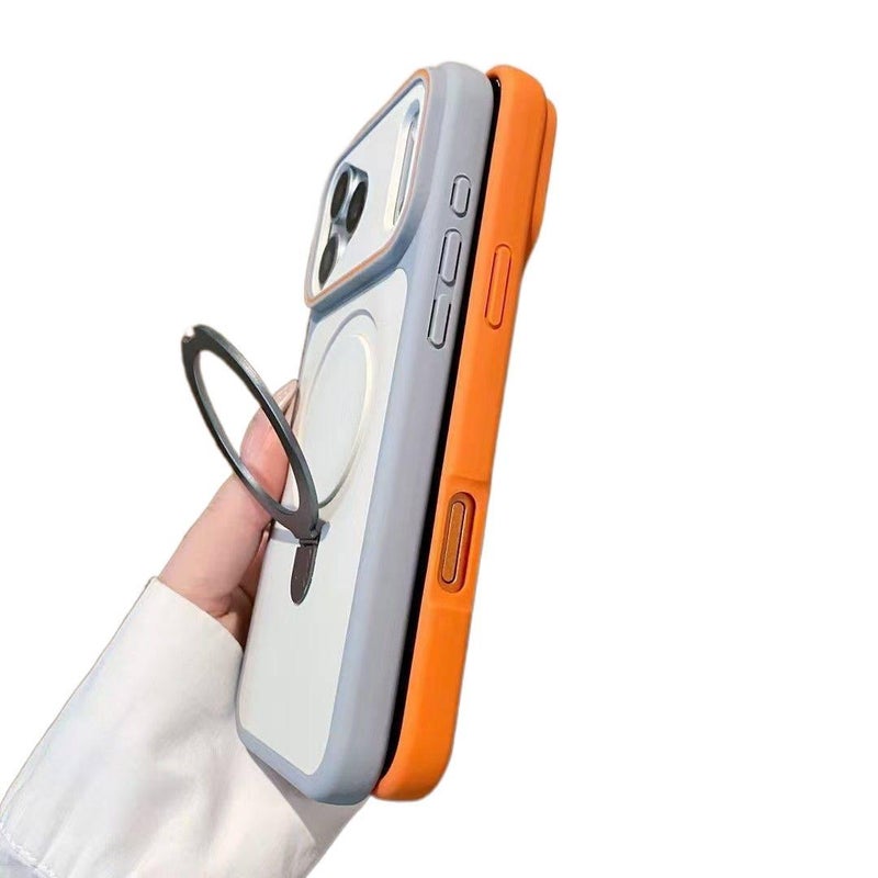 غطاء واقي بAcrylic لـ iPhone 13 مع حماية من السقوط وحامل قائم مع مقاوم للصدمات مع مغناطيس قوي مع ملمس ناعم باللون برتقالي مغناطيسي بوظيفة حامل من الأكريليك - Veloris - Image 5