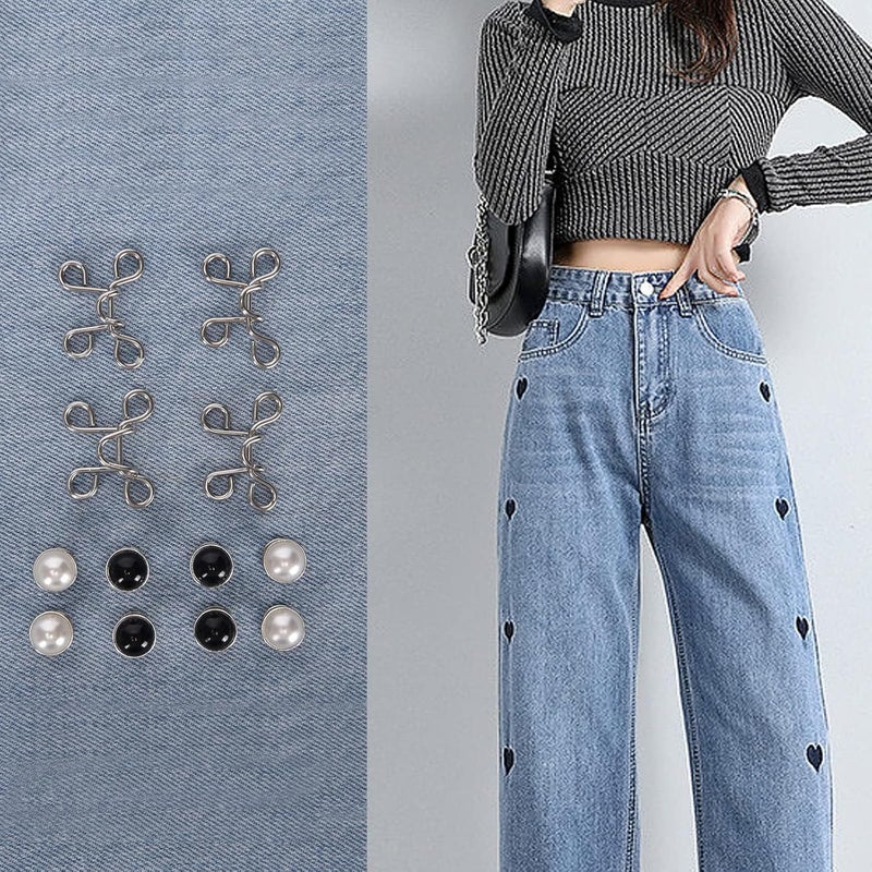 Syga SYGA Adjustable Jean Button Set - Waist Buckle Extender & Tightener Clips for Perfectly Fitting Jeans and Skirts(Pack of 2 White & Black Pearl)  - Image 2