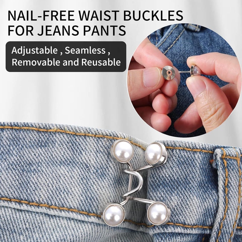 Syga SYGA Adjustable Jean Button Set - Waist Buckle Extender & Tightener Clips for Perfectly Fitting Jeans and Skirts(Pack of 2 White & Black Pearl)  - Image 3