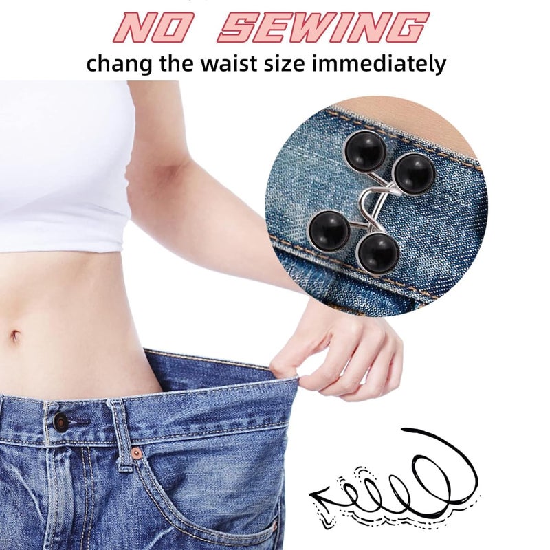Syga SYGA Adjustable Jean Button Set - Waist Buckle Extender & Tightener Clips for Perfectly Fitting Jeans and Skirts(Pack of 2 White & Black Pearl)  - Image 5