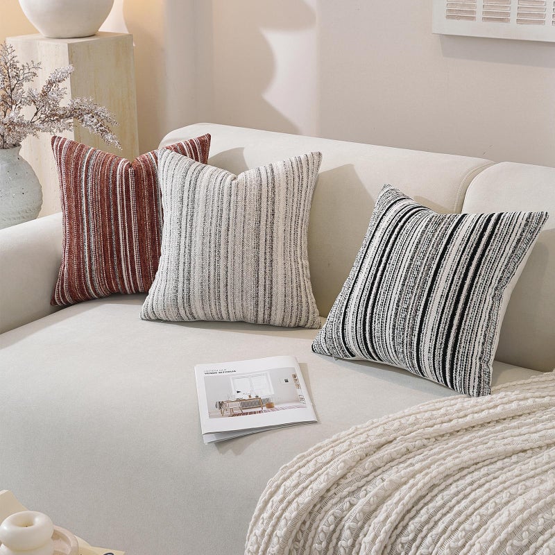 QDTTSRY Chenille Throw Decorative Pillow Covers 18x18 Set of 2, Textured Striped Boho Couch Pillow Covers, Cozy Neutral Farmhouse Cushion Cover for Couch Sofa Bedroom Living Room, Colorful Coffee - Image 4
