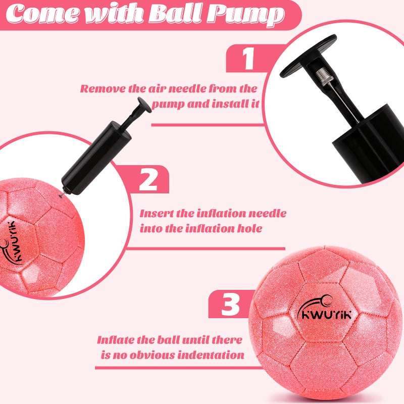 OKWUYiK Size 3 Glitter Pink Soccer Ball Set with Pump Youth Soccer Ball for Kids Aged 4-6 6-8 8-12 Toddler Soft Training Practice for Teens Children Adults Boys Girls - Image 2
