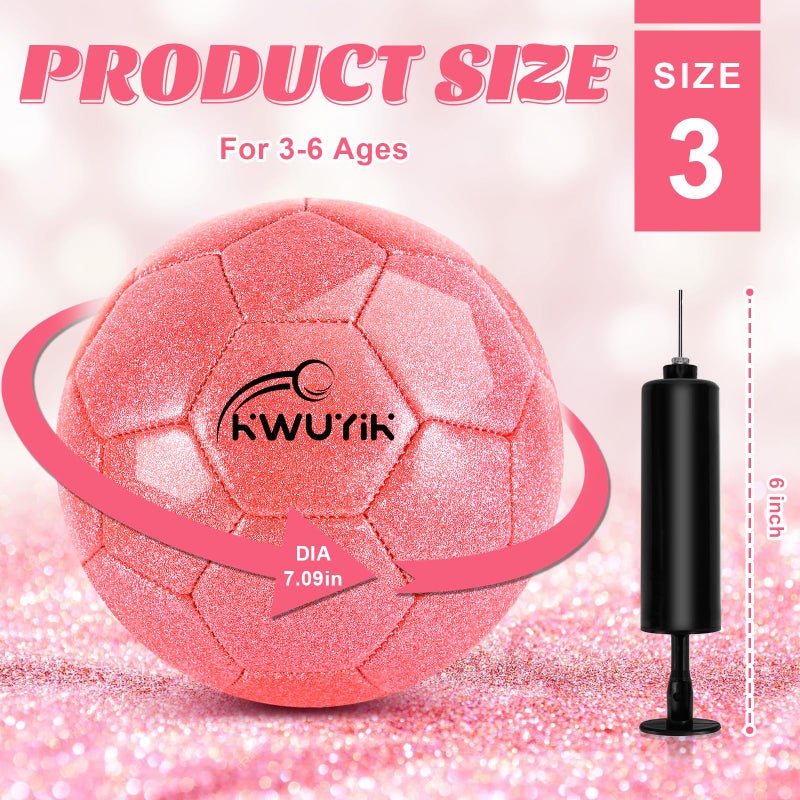 OKWUYiK Size 3 Glitter Pink Soccer Ball Set with Pump Youth Soccer Ball for Kids Aged 4-6 6-8 8-12 Toddler Soft Training Practice for Teens Children Adults Boys Girls - Image 3