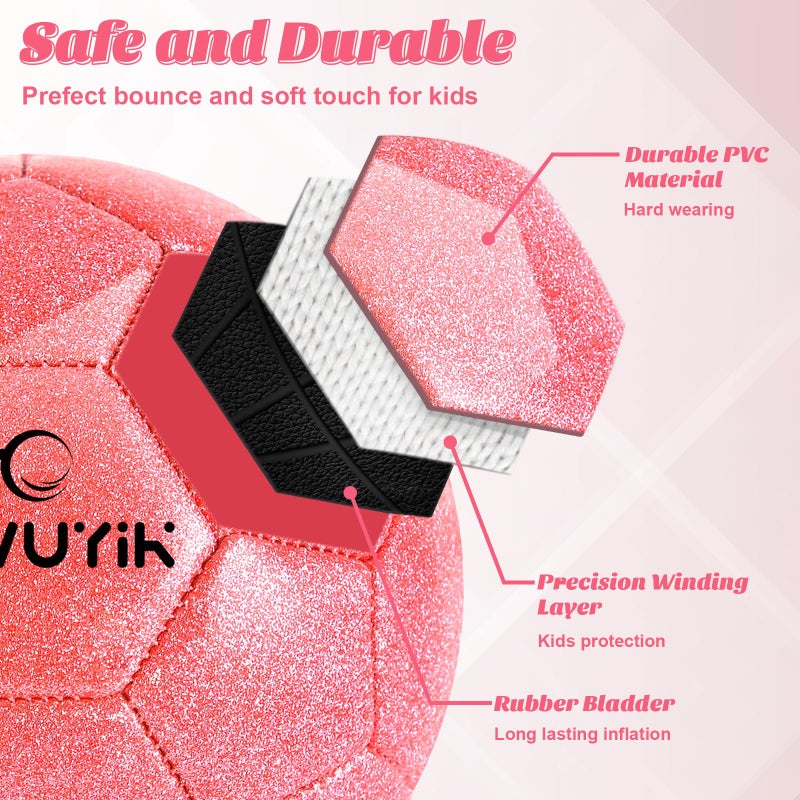 OKWUYiK Size 3 Glitter Pink Soccer Ball Set with Pump Youth Soccer Ball for Kids Aged 4-6 6-8 8-12 Toddler Soft Training Practice for Teens Children Adults Boys Girls - Image 4
