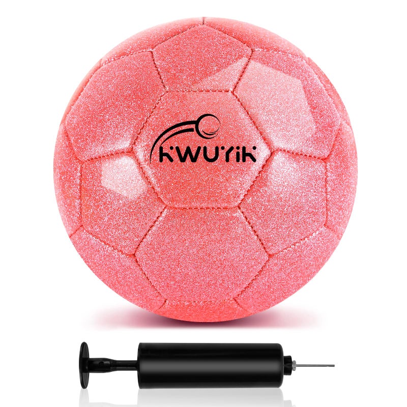 OKWUYiK Size 3 Glitter Pink Soccer Ball Set with Pump Youth Soccer Ball for Kids Aged 4-6 6-8 8-12 Toddler Soft Training Practice for Teens Children Adults Boys Girls - Image 1