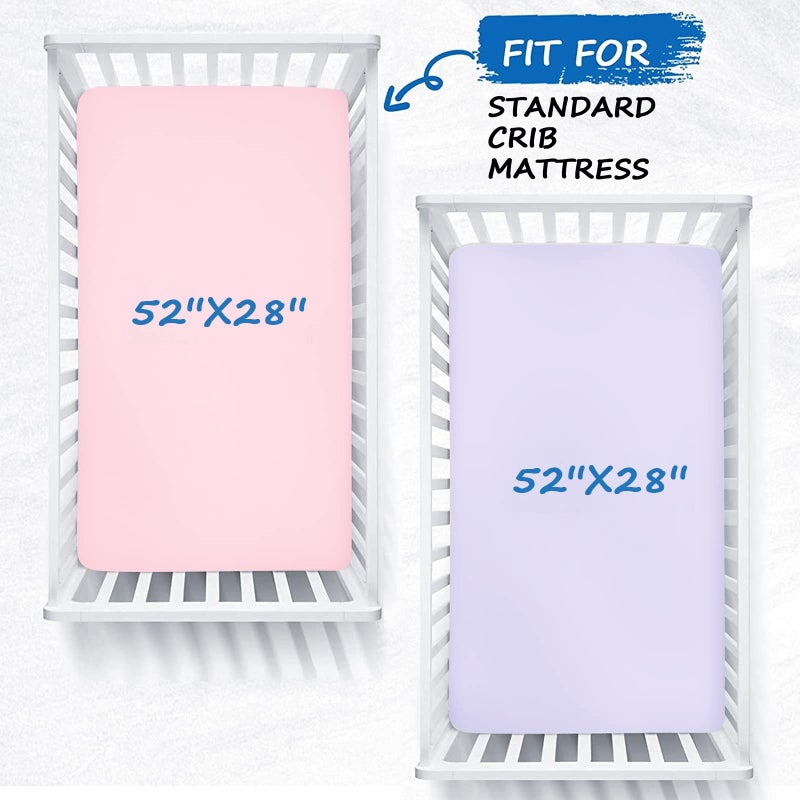 Coldwind Crib Sheets Girl, 2 Pack Baby Sheets for Standard Crib Mattress & Toddler Bed Mattress, Snug Fit Breathable Soft Fitted Crib Sheet, Pink & Violet - Image 2
