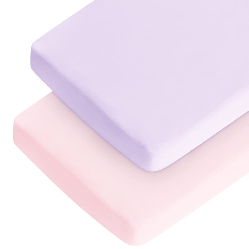 Coldwind Crib Sheets Girl, 2 Pack Baby Sheets for Standard Crib Mattress & Toddler Bed Mattress, Snug Fit Breathable Soft Fitted Crib Sheet, Pink & Violet - Image 1