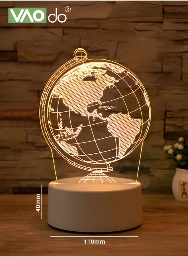 VAOdo - Night Light LED Bedside Lamp 3-color Soft Light 3D Acrylic Engraving Globe Modeling USB Charging Desk Lamp - Image 1