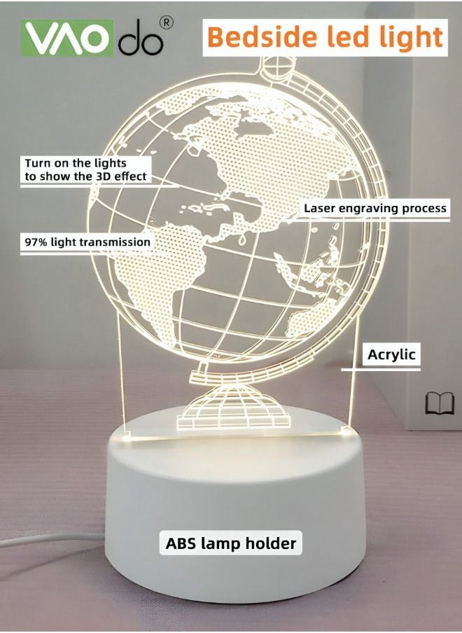 VAOdo - Night Light LED Bedside Lamp 3-color Soft Light 3D Acrylic Engraving Globe Modeling USB Charging Desk Lamp - Image 1