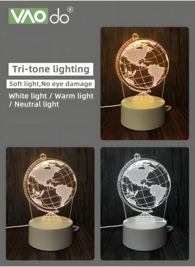 VAOdo - Night Light LED Bedside Lamp 3-color Soft Light 3D Acrylic Engraving Globe Modeling USB Charging Desk Lamp - Image 1
