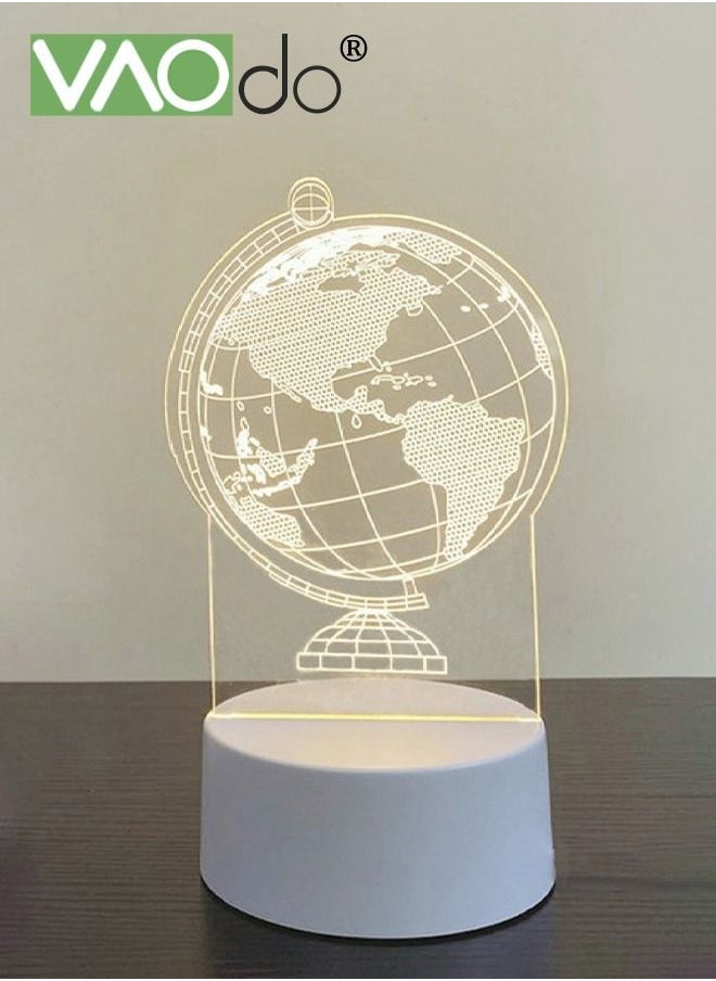 VAOdo - Night Light LED Bedside Lamp 3-color Soft Light 3D Acrylic Engraving Globe Modeling USB Charging Desk Lamp - Image 1