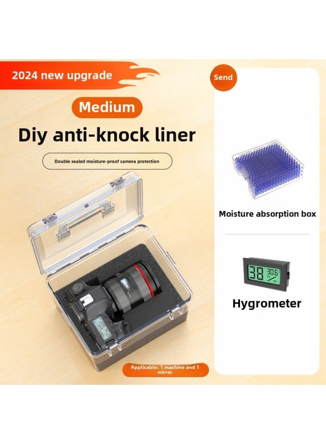 Camera Moisture-proof Box SLR Lens Drying Box Photographic Equipment Electronic Components Hygrometer Tea Mildew-proof Seal-Color:Medium-Sized [Moisture-Proof Box + Custom Card Slot Inner Liner] Comes with a Moisture-Absorbing Box + Hygrometer -0l  - Image 1