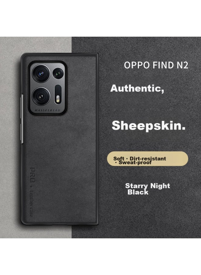 Shangsu, Suitable For Oppo Find N2 Phone Case, Oppo Find N2 Protective Cover, Sheepskin Left And Right Folding Style, Silicone Soft Shell, Shockproof, Wear-resistant, For Women And Men, Outer Case, Starry Black - Image 1
