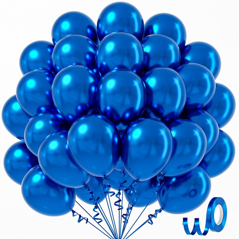 Awenztech Metallic Blue Balloons 12 inch, Chrome Blue Latex Balloons 50pcs Party Balloons for Graduation Christening Baby Shower Birthday Party Decorations - Image 1