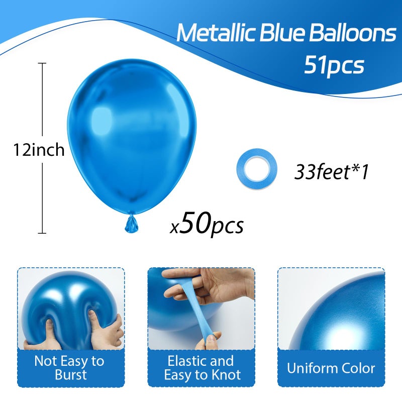 Awenztech Metallic Blue Balloons 12 inch, Chrome Blue Latex Balloons 50pcs Party Balloons for Graduation Christening Baby Shower Birthday Party Decorations - Image 2