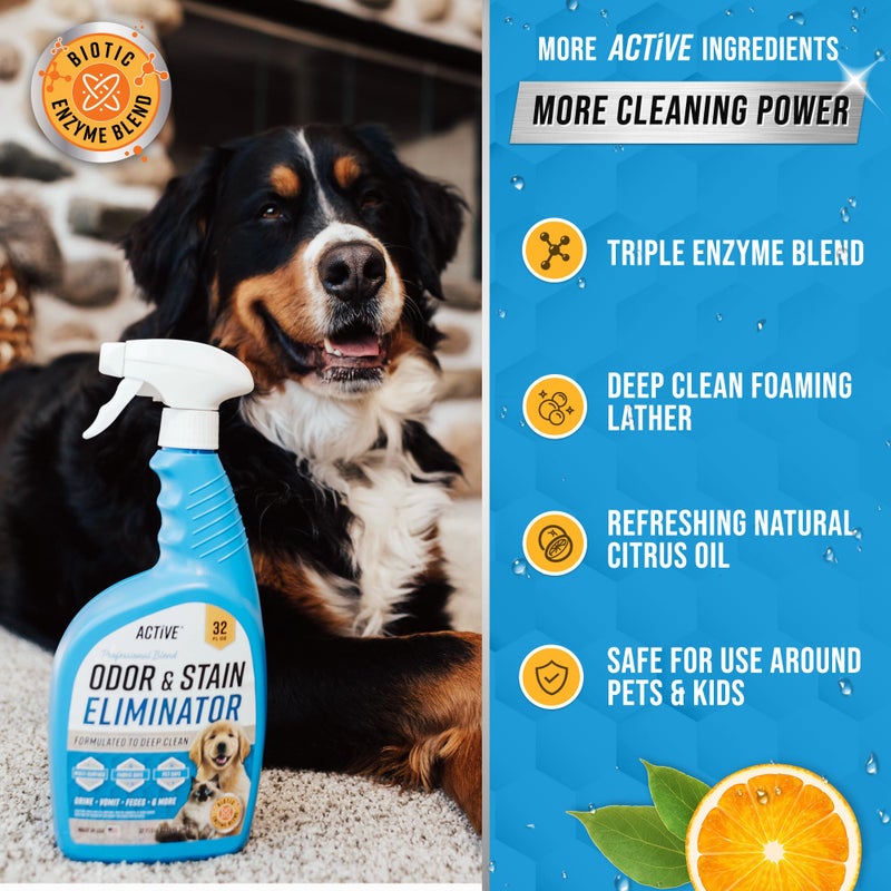 Active Pet Odor and Stain Eliminator - 32 oz ACTIVE Enzyme Cleaner for Dog & Cat Urine, Stain Remover Spray for Carpet, Upholstery, Hardwood, Spot Cleaning, Deodorizer for Dogs Cats Pets - Natural Citrus Oil - Image 5