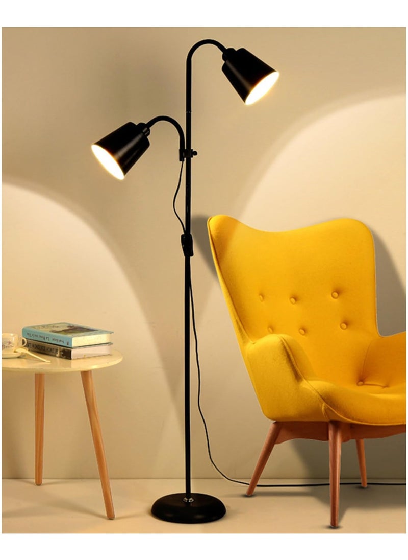 KADRAMA Floor Lamp for LED Stand, Modern Design Vintage Arc Pole Floor Lighting, Tall Standing Lamp with 2 Adjustable Heads, Suitable for Living Room/Bedroom/Study Room/Office Black 165 cm  - Image 1