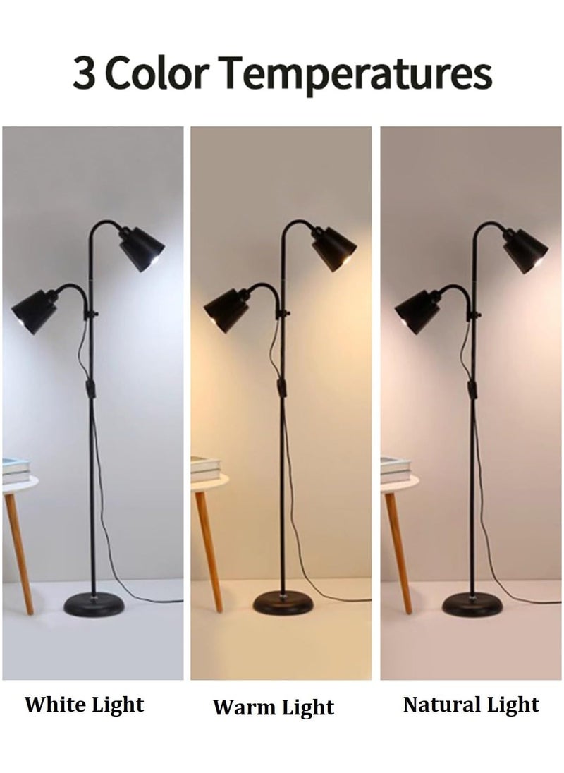 KADRAMA Floor Lamp for LED Stand, Modern Design Vintage Arc Pole Floor Lighting, Tall Standing Lamp with 2 Adjustable Heads, Suitable for Living Room/Bedroom/Study Room/Office Black 165 cm  - Image 2