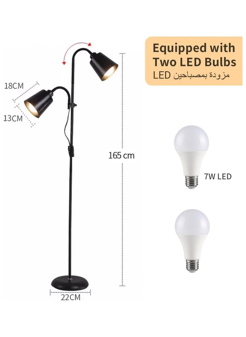 KADRAMA Floor Lamp for LED Stand, Modern Design Vintage Arc Pole Floor Lighting, Tall Standing Lamp with 2 Adjustable Heads, Suitable for Living Room/Bedroom/Study Room/Office Black 165 cm  - Image 3