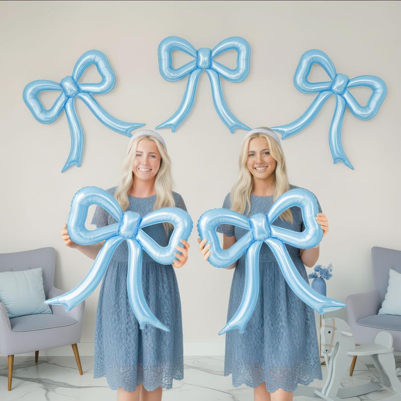 kozee 5 Pcs blue Balloons Bow Party Decorations for Bow Birthday Decorations Giant Foil Balloon for boy Baby Shower Bridal Engagement Wedding Decor Bachelorette Party Supplies - Image 3