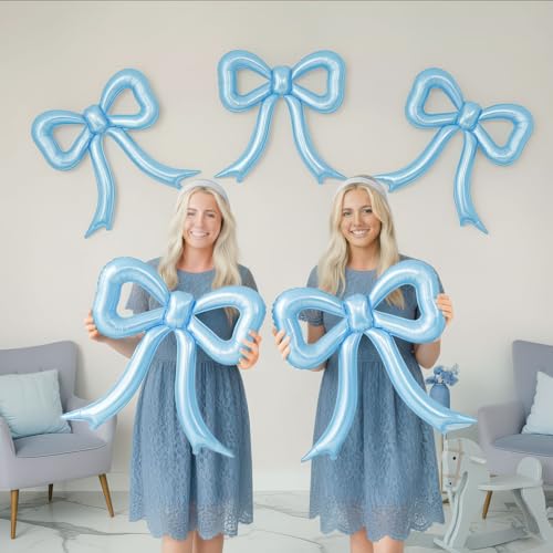 kozee 5 Pcs blue Balloons Bow Party Decorations for Bow Birthday Decorations Giant Foil Balloon for boy Baby Shower Bridal Engagement Wedding Decor Bachelorette Party Supplies - Image 1