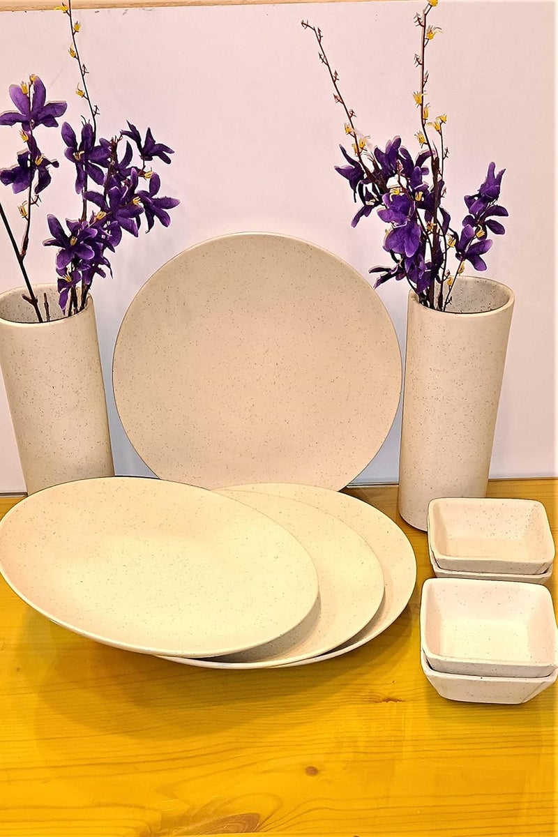 Caffeine Ceramic Handmade White Matte Dinner Set (Set of 8) - Image 1