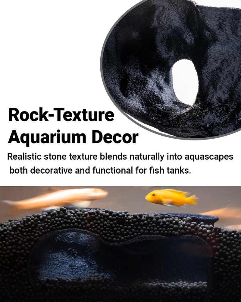 ORBIDYN Dual-Entrance Rock-Texture Cave â€“ Fish Tank Shelter & Aquarium Decor with 2 Tunnels, 6Ã—3.4Ã—2.3in (Black) - Image 3