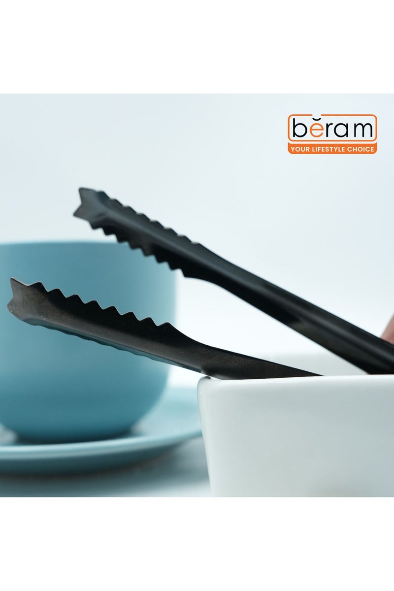 Beram Sugar Tong – Stainless Steel Mini Tongs for Sugar Cubes, Ice, Snacks & Tea Parties – Durable, Rust-Resistant (2, Black, Zig Zag 12.5) - Image 2