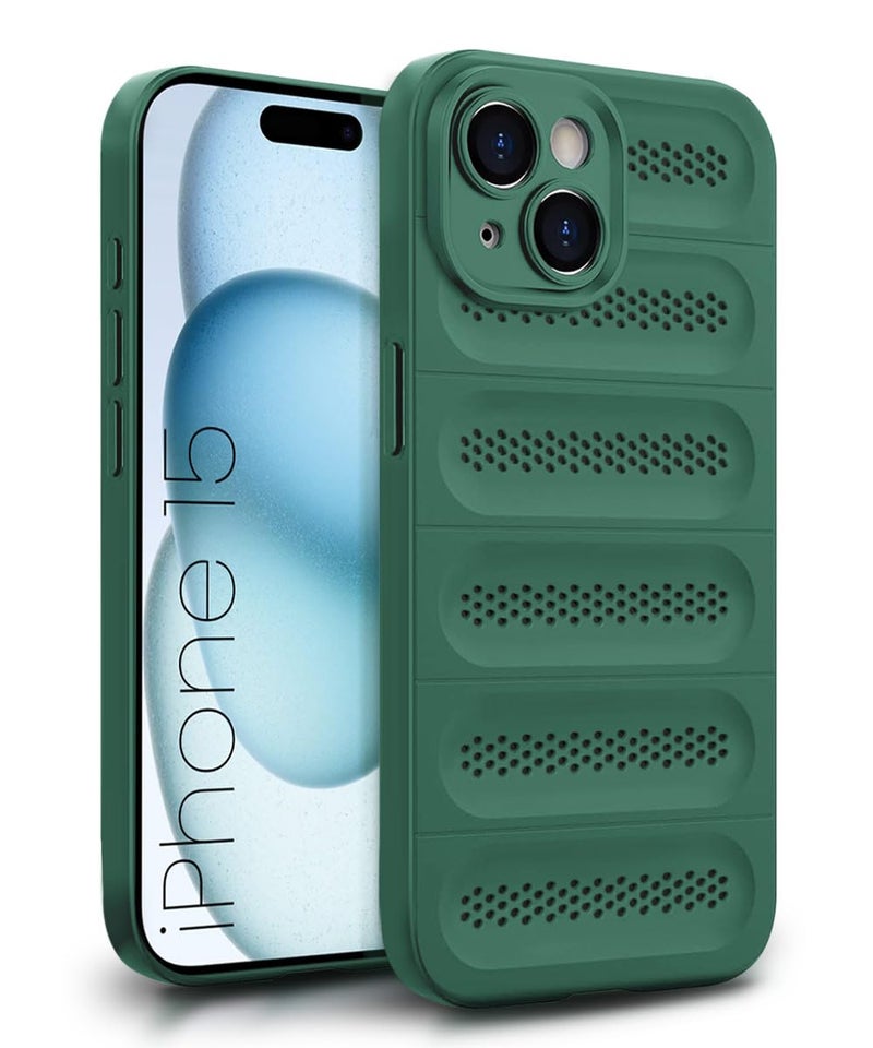 WOW IMAGINE Ultimate Silicone Back Cover Case for iPhone 15 | Heat Dissipation Thin Soft TPU | 360° Camera Protection | Breathable Cooling Holes – Forest Green - Image 1