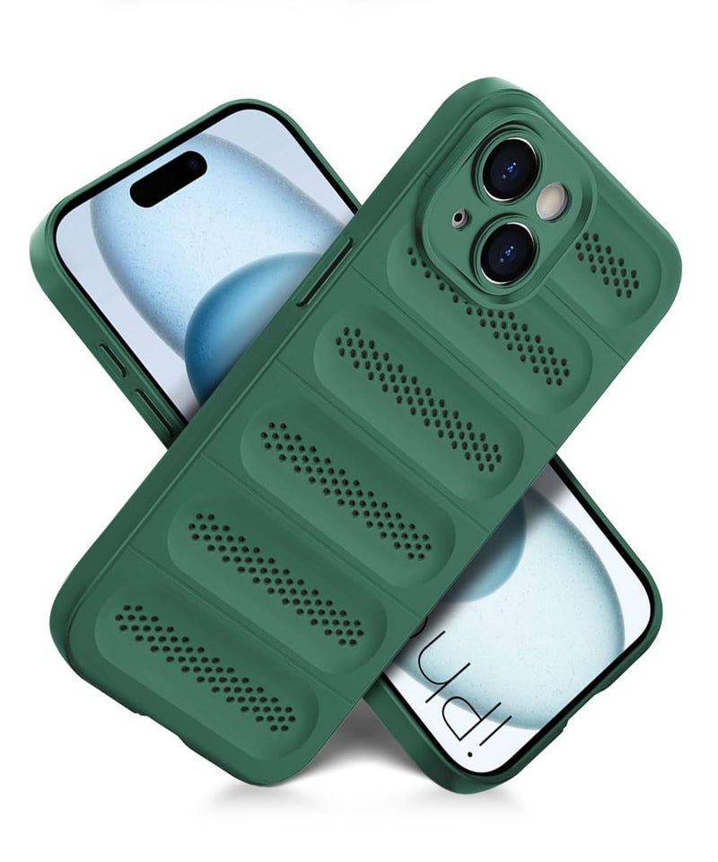 WOW IMAGINE Ultimate Silicone Back Cover Case for iPhone 15 | Heat Dissipation Thin Soft TPU | 360° Camera Protection | Breathable Cooling Holes – Forest Green - Image 2