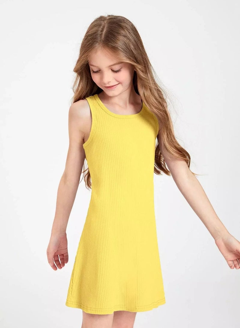 Girls Round Neck Rib-knit Tank Dress - Image 4