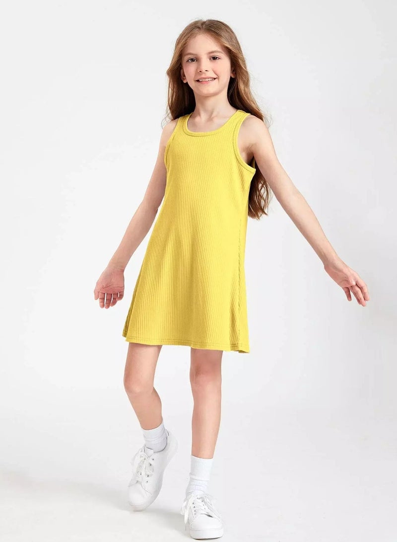Girls Round Neck Rib-knit Tank Dress - Image 3