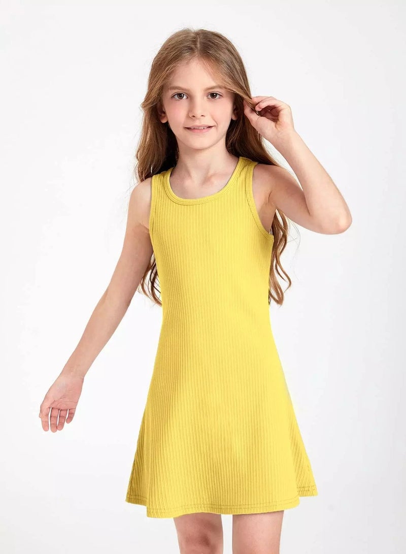 Girls Round Neck Rib-knit Tank Dress - Image 5