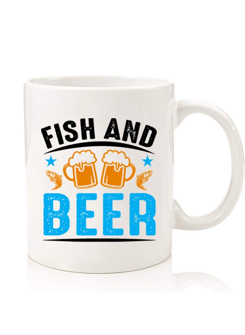 Theodor Premium Quality Two Sided Printed Coffee Mug Tea Cup For Home Office, Kids Men Women Fish and Beer black - Image 1
