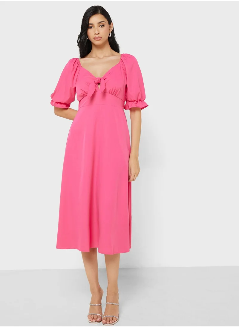 Ginger Puff Sleeves Bow Tie A Line Dress