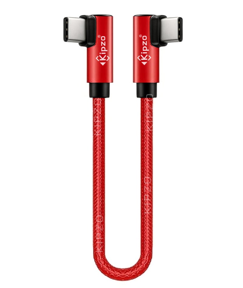 KIPZO® Red Type C to Type C Nylon braided 90 Degree right angle L shape USB-C small Data cable Fast Charging dash warp mini short power bank for samsung oneplus 60W s22 fold flip M34 max 15 16 4a - Image 1