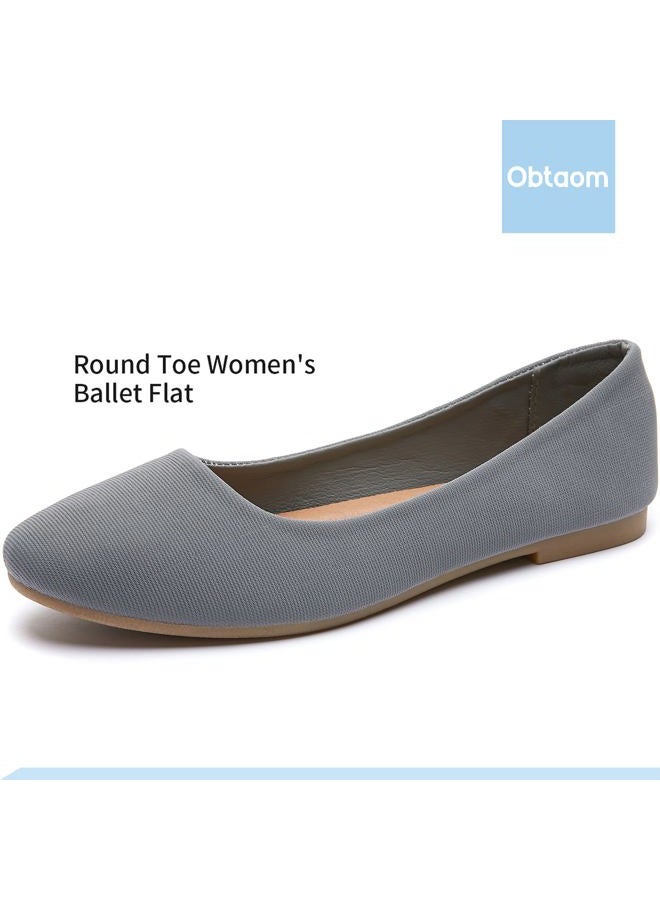 Obtaom Womens Textile Round Toe Ballet Flats Gray Business Casual Slip ons Classic Fabric Working Shoes(Grey US6) - Image 3