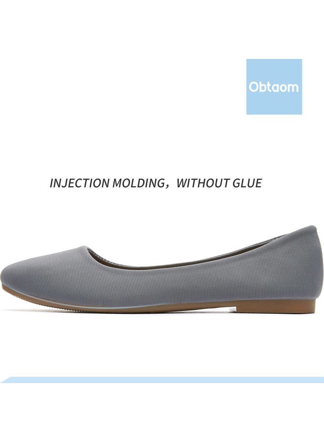 Obtaom Womens Textile Round Toe Ballet Flats Gray Business Casual Slip ons Classic Fabric Working Shoes(Grey US6) - Image 2
