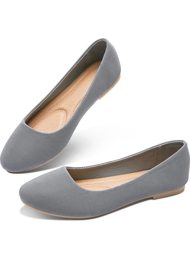 Obtaom Womens Textile Round Toe Ballet Flats Gray Business Casual Slip ons Classic Fabric Working Shoes(Grey US6) - Image 1