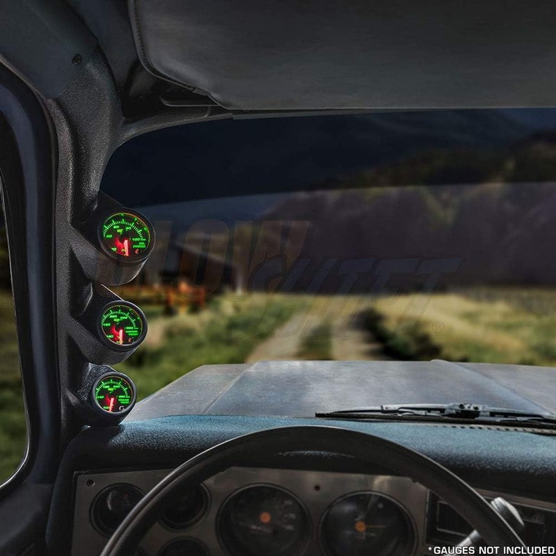 GLOWSHIFT حامل عدادات ثلاثي أسود متوافق مع شيفروليه C10 1973-1987 - بلاستيك ABS - يركب (3) عدادات 2-1/16" (52mm) على عمود A في الشاحنة - Image 2