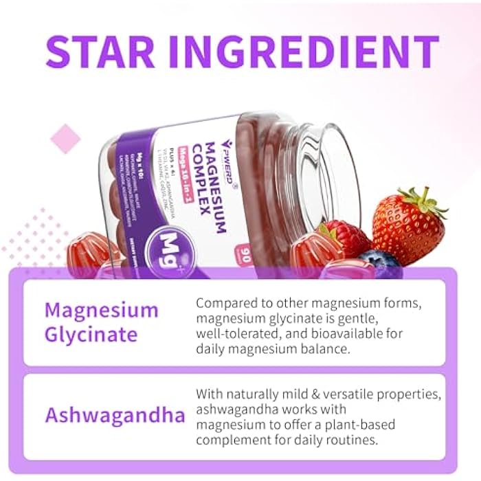 PWERD Magnesium Sleep | Magnesium Complex for Women & Adults | Gummies with Glycinate Citrate 16-in-1 Formula-Deep-Calm for Relaxation, Muscle, Bone, and Energy Support* No Added Sugar, 90 Gummies - Image 5