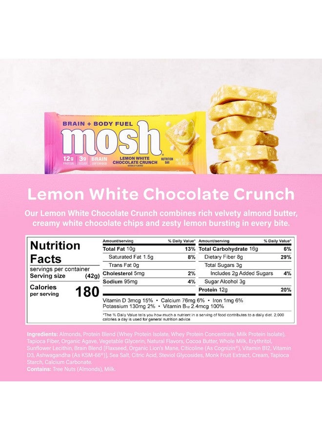 MOSH MOSH Lemon White Chocolate Keto Protein Bars, High Fiber, Low Carb, Gluten Free, High Protein, Brain Healthy Snack, 12 Count  - Image 2
