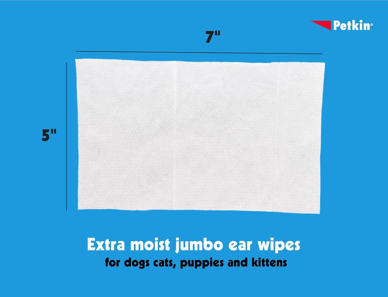 Petkin Jumbo Pet Ear Wipes, 80 Extra Moist Wipes, 2 Pack -Soothing & Deodorizing Pet Ear Cleaner to Remove Dirt, Odor, & Wax-Safe, Convenient, & Easy to Use Pet Wipes for Dogs, Cats, Puppies & Kittens - Image 5
