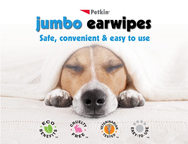 Petkin Jumbo Pet Ear Wipes, 80 Extra Moist Wipes, 2 Pack -Soothing & Deodorizing Pet Ear Cleaner to Remove Dirt, Odor, & Wax-Safe, Convenient, & Easy to Use Pet Wipes for Dogs, Cats, Puppies & Kittens - Image 3