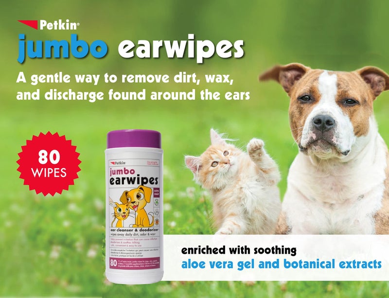Petkin Jumbo Pet Ear Wipes, 80 Extra Moist Wipes, 2 Pack -Soothing & Deodorizing Pet Ear Cleaner to Remove Dirt, Odor, & Wax-Safe, Convenient, & Easy to Use Pet Wipes for Dogs, Cats, Puppies & Kittens - Image 2