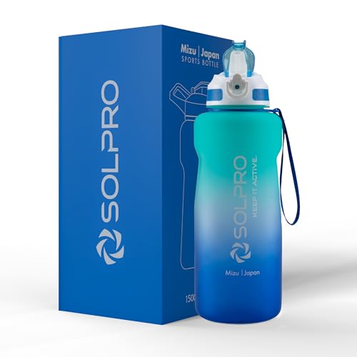 Solpro Mizu Japan Sipper Water Bottle 1500 ml, Leakproof BPA Free Sipper Water bottle, 1.5 litre sipper for men women adults, Water Bottle for Gym, Travel, Workout, School, College (Green/Blue) - Image 1
